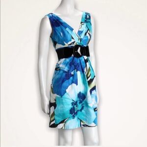 Corey P. Sleeveless Floral Tropical Print Mini Dress‎ Belt Mini Dress Blue 10
